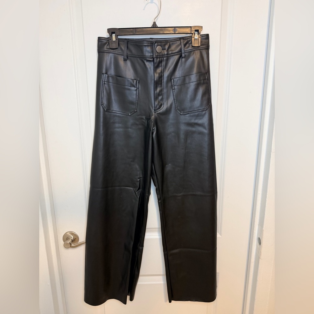 Zara Shiny Black Leather-Style Pants - high waisted wide leg
